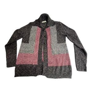 Christopher Banks CARDIGAN SWEATER 3 Button Color Block Womens MED Burgundy Gray